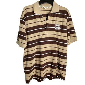 Lada Mens Brown and Tan Striped Short Sleeve Collared Henley Sport Shirt Size L